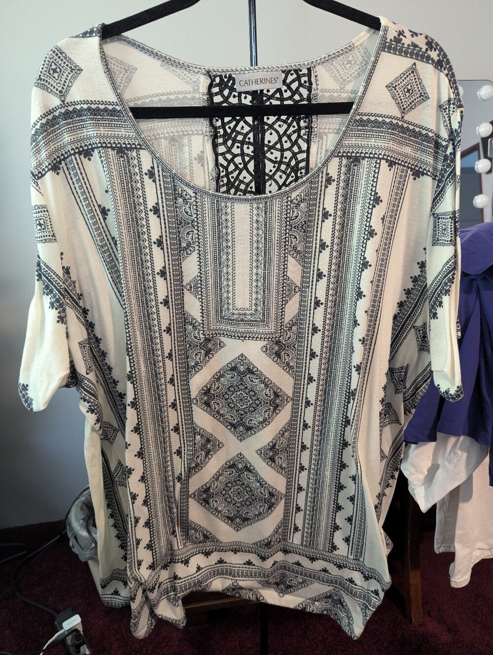 Catherines Cream and Navy Geometric Scoop-Neck Tunic
